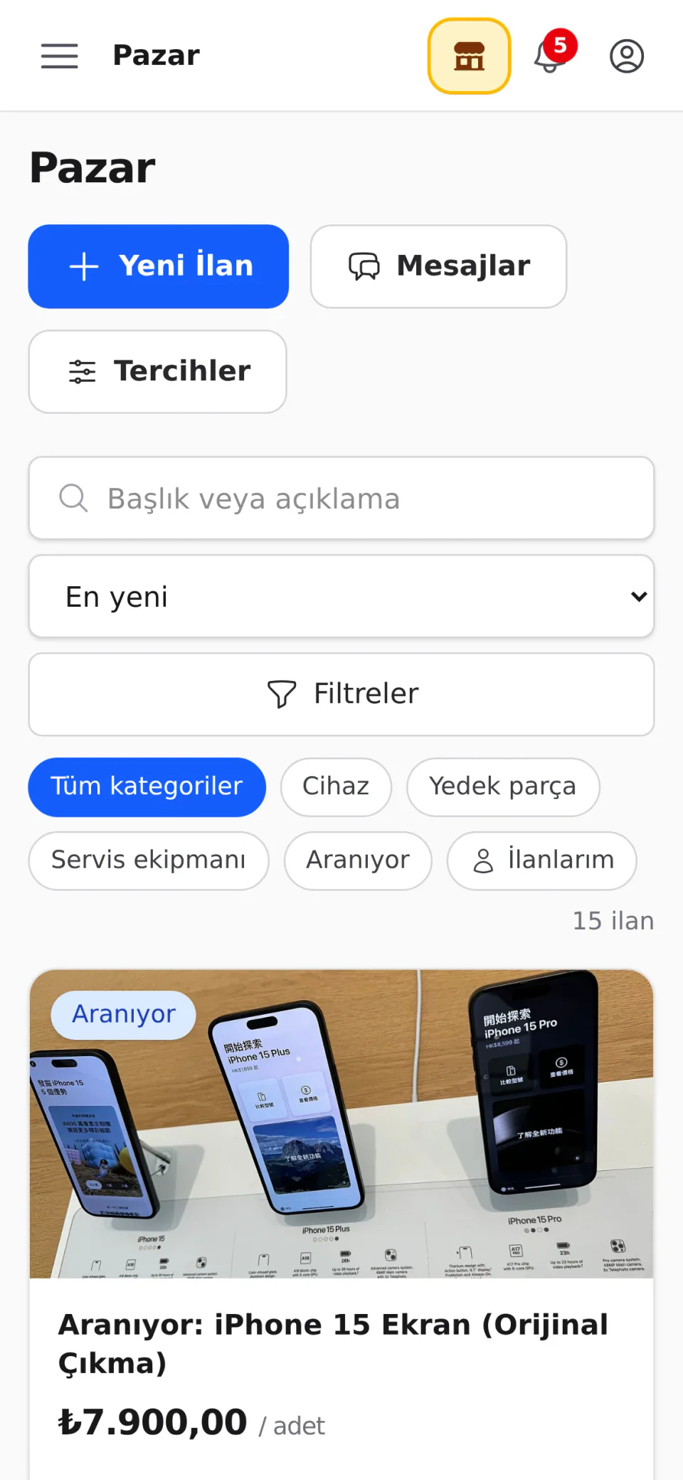 Telefonda esnaf pazarı