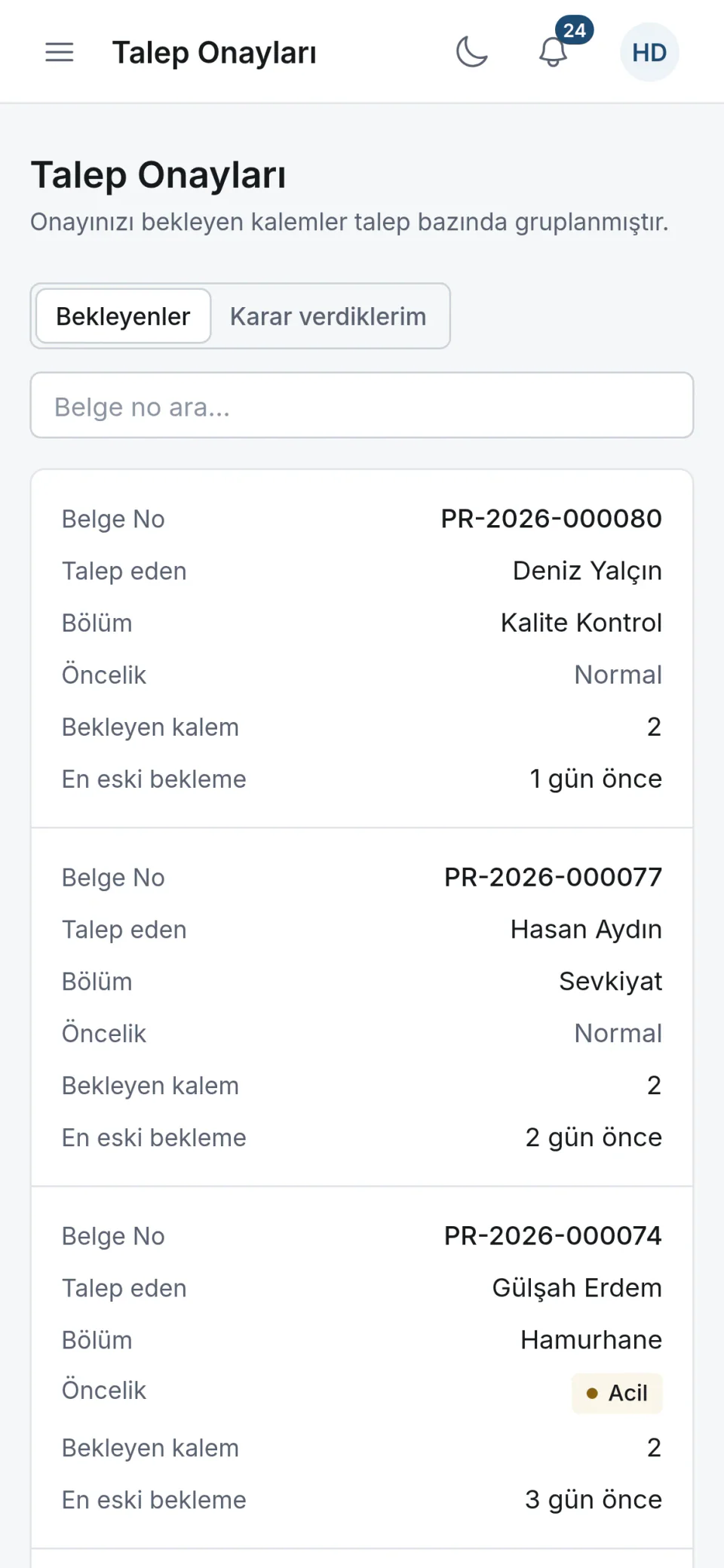 Telefon tarayıcısında onay kuyruğu