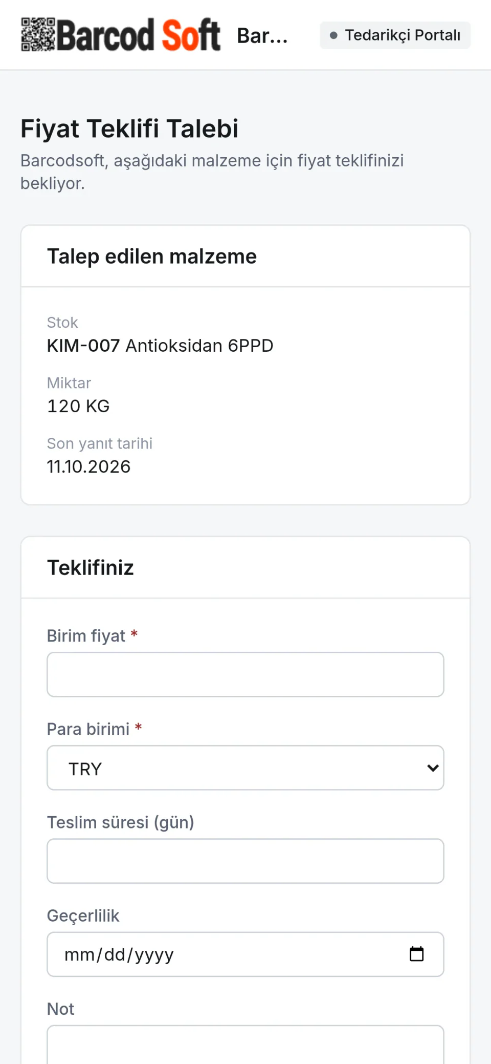 Telefonda tedarikçi teklif formu
